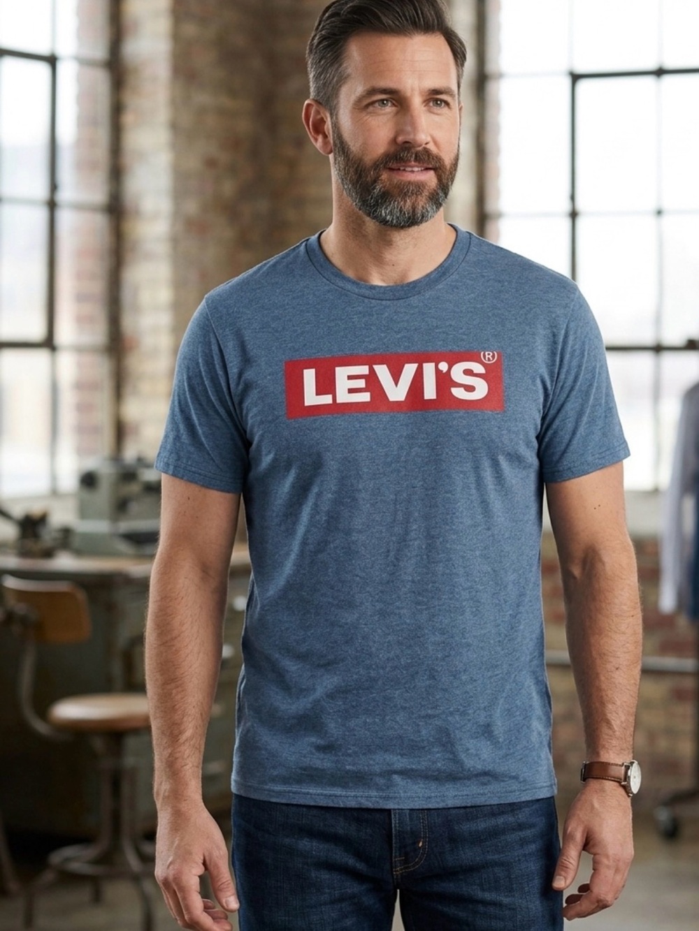 Levi's Blue Size M Short Sleeve Tee with Red Logo